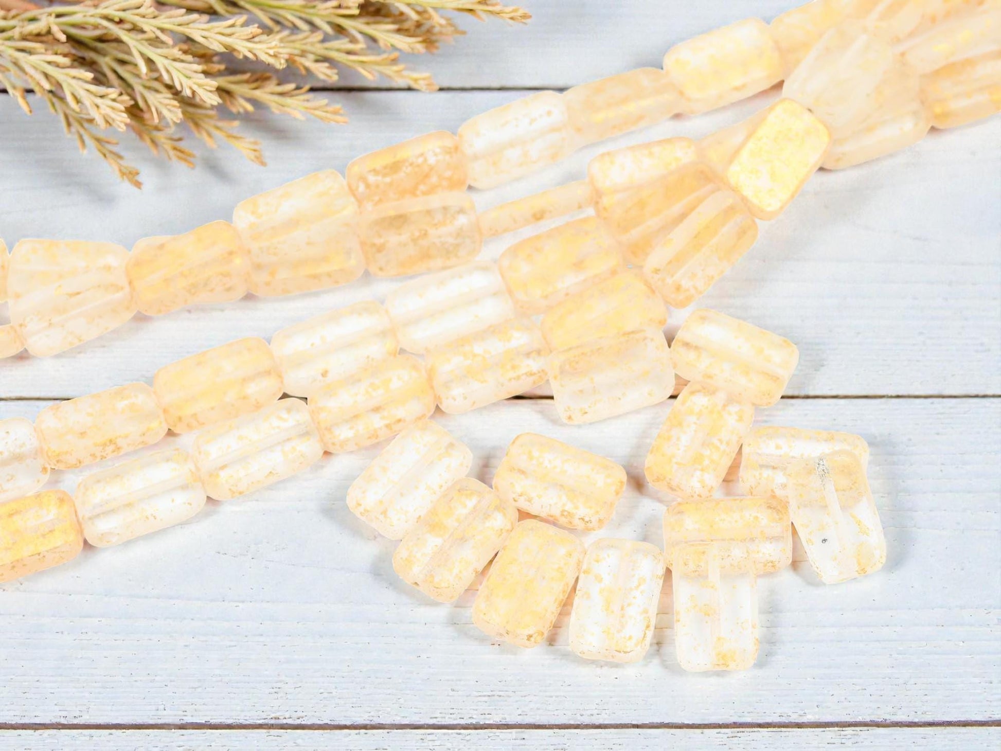 Czech Glass Table Cut Rectangle Crystal Gold Beads - 16x10mm - 12pcs - (2038)