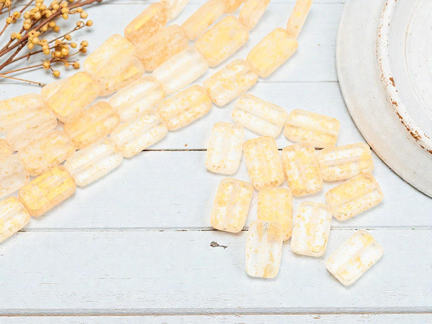 Czech Glass Table Cut Rectangle Crystal Gold Beads - 16x10mm - 12pcs - (2038)