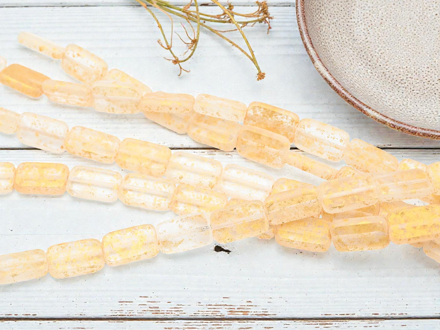 Czech Glass Table Cut Rectangle Crystal Gold Beads - 16x10mm - 12pcs - (2038)