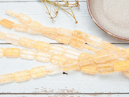 Czech Glass Table Cut Rectangle Crystal Gold Beads - 16x10mm - 12pcs - (2038)