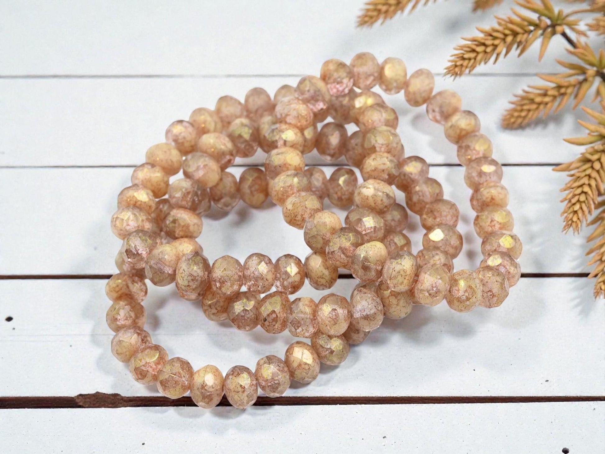 Czech Glass Faceted Rondelle Beads - Rosaline Ivory Luster Picasso - 6x9mm - 25pcs - (A418)