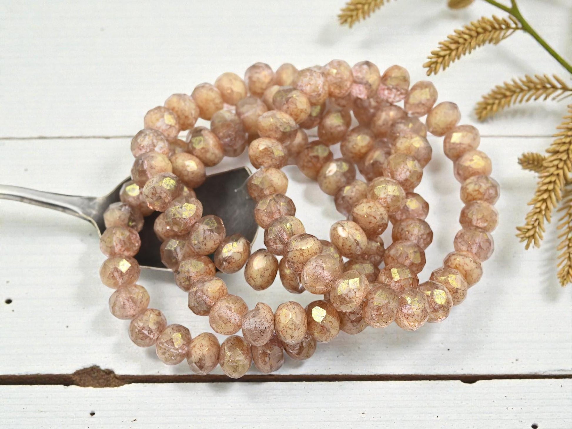 Czech Glass Faceted Rondelle Beads - Rosaline Ivory Luster Picasso - 6x9mm - 25pcs - (A418)