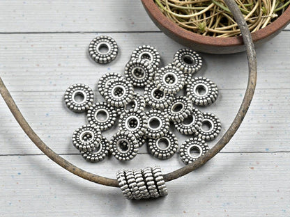 *50* 7x2mm Antique Silver Ridged Rondelle Beads