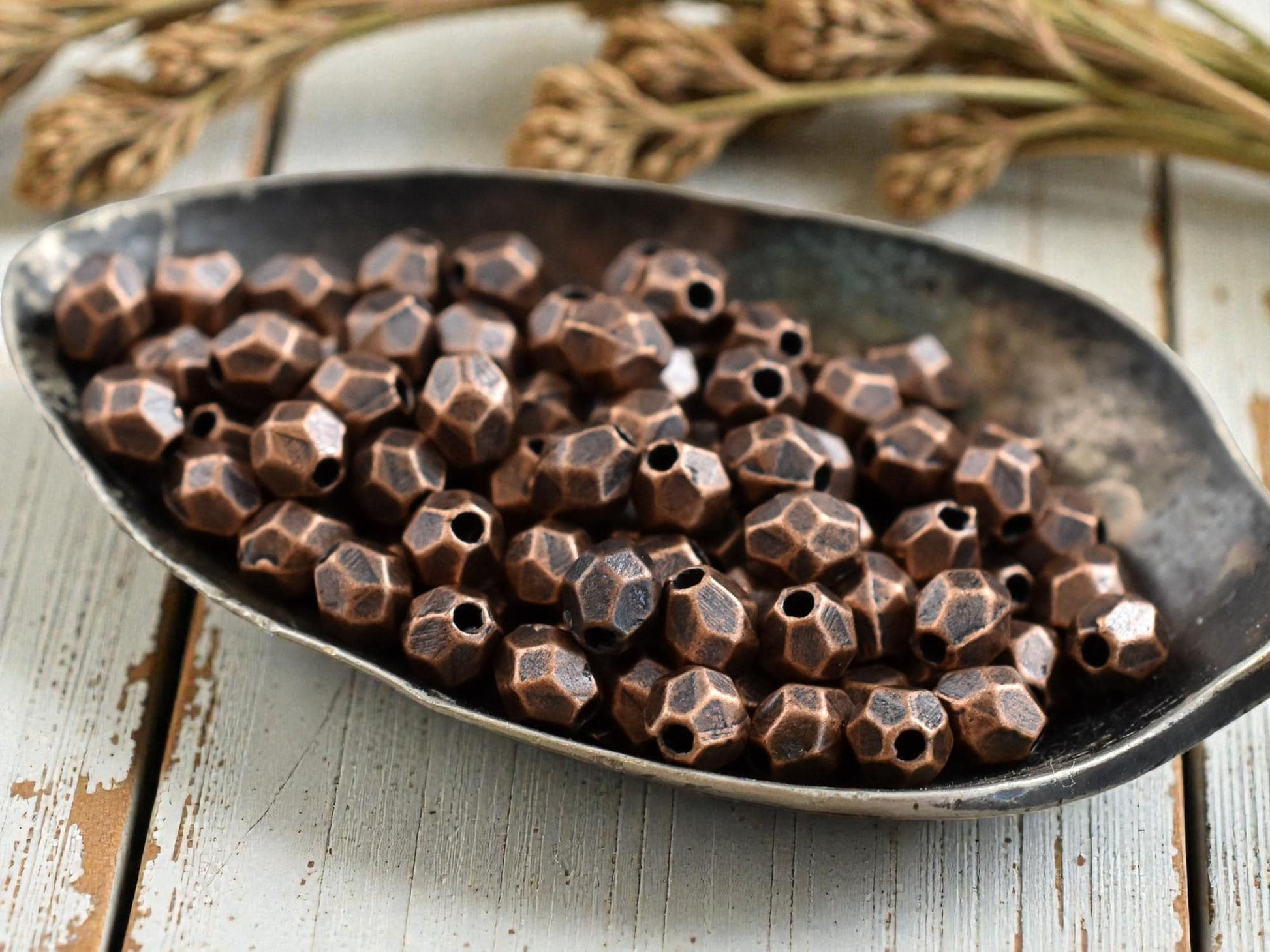 *300* 4x3mm Antique Copper Faceted Oval Spacer Beads