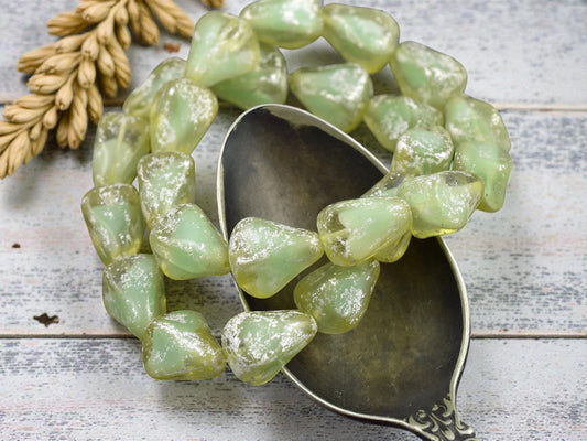 *12* 13x12mm Antique Silver Washed Seafoam Silk Vintage Style Drop Beads