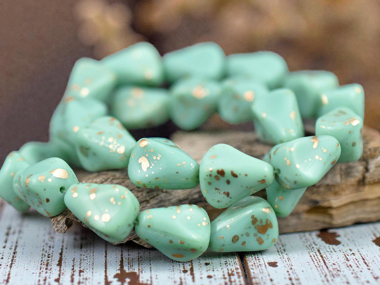 *12* 13x12mm Antique Gold Washed Opaque Turquoise Vintage Style Drop Beads