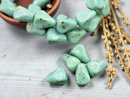 *12* 13x12mm Antique Gold Washed Opaque Turquoise Vintage Style Drop Beads