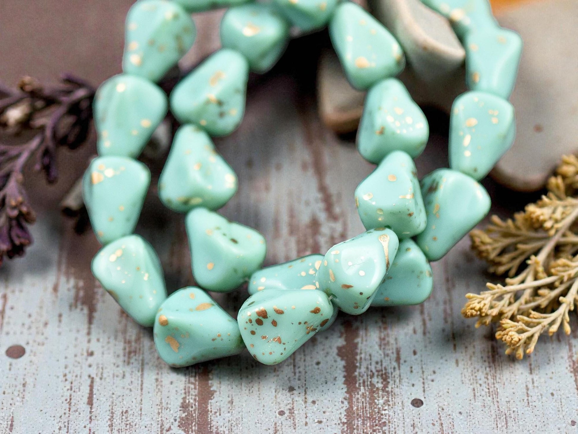 *12* 13x12mm Antique Gold Washed Opaque Turquoise Vintage Style Drop Beads