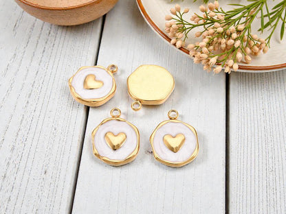 Heart Charms - 18k Gold Plated Charms - Enamel Charms - Metal Charms - Small Charms - 5pcs - 16x13mm- (4794)