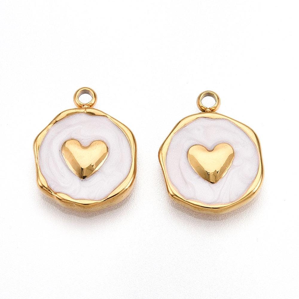 Heart Charms - 18k Gold Plated Charms - Enamel Charms - Metal Charms - Small Charms - 5pcs - 16x13mm- (4794)
