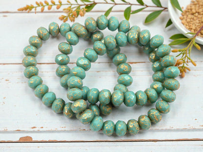 Czech Glass Beads - Rondelle Beads - Picasso Beads - Fire Polished Beads - 6x9mm - 25pcs - (A480)