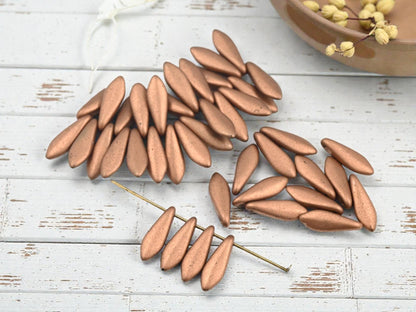 Czech Glass Matte Metallic Copper Dagger Beads - 5x16mm - 25pcs - (B797)
