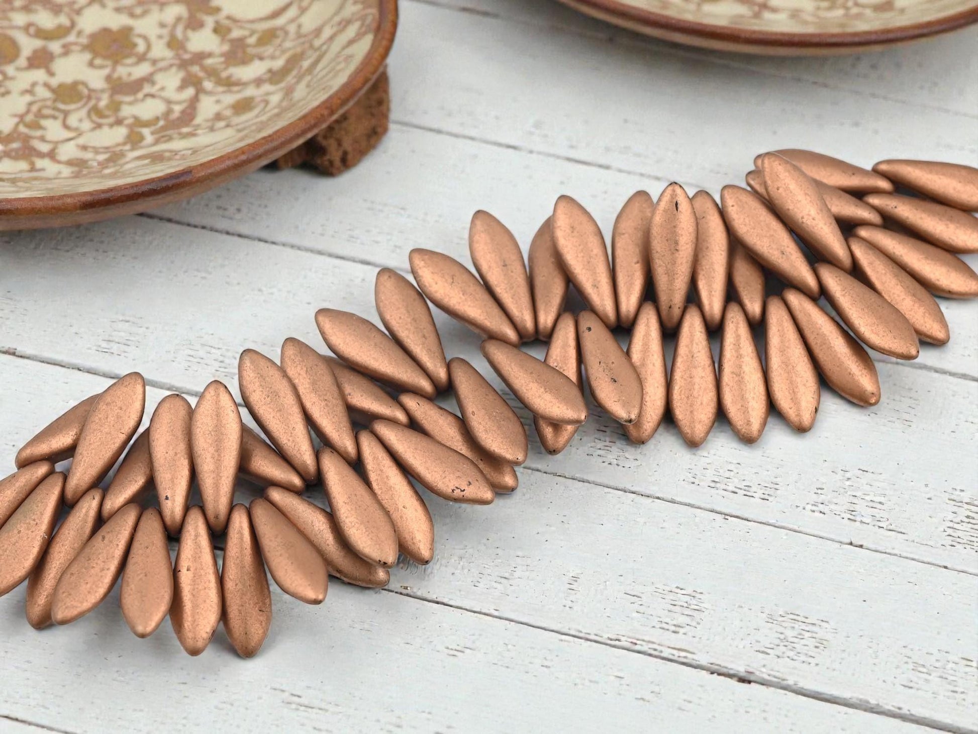 Czech Glass Matte Metallic Copper Dagger Beads - 5x16mm - 25pcs - (B797)