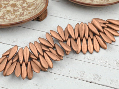 Czech Glass Matte Metallic Copper Dagger Beads - 5x16mm - 25pcs - (B797)