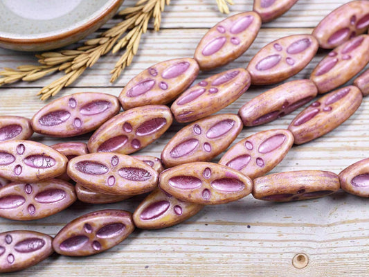 *10* 20x9mm Metallic Dark Pink Washed Pink Alabaster Picasso Marquise Oval Beads