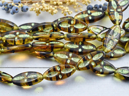*10* 20x9mm Metallic Green Washed Topaz Marquise Oval Beads