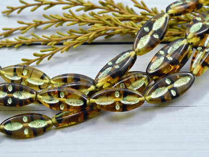 *10* 20x9mm Metallic Green Washed Topaz Marquise Oval Beads
