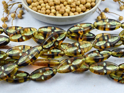 *10* 20x9mm Metallic Green Washed Topaz Marquise Oval Beads