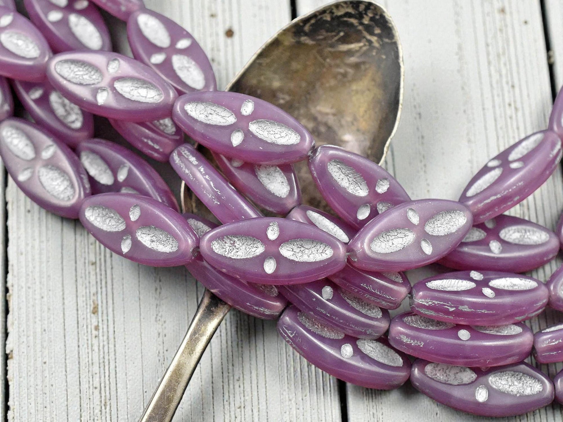 *10* 20x9mm Metallic Silver Washed Pink Opaline Marquise Oval Beads
