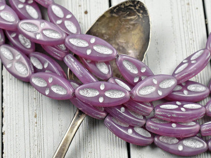 *10* 20x9mm Metallic Silver Washed Pink Opaline Marquise Oval Beads