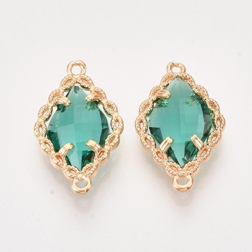 Filigree Connector Charms - Glass Connector Beads - Bezel Connectors - Gold Connectors - 22x13mm