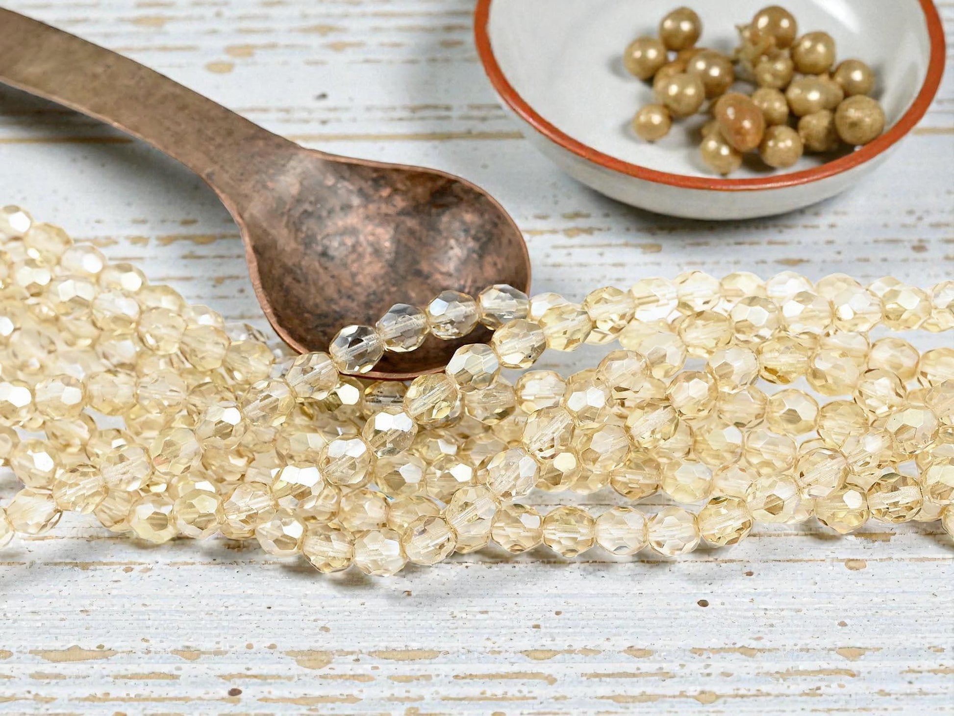 Czech Glass Beads - Fire Polished Beads - Champagne Luster - Round Beads - 7mm - 29pcs - (230)
