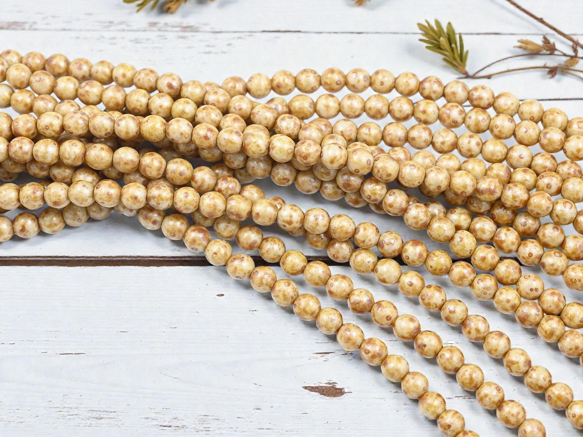 *39* 5mm Alabaster Beige Luster Round Druk Beads - The Bead Obsession