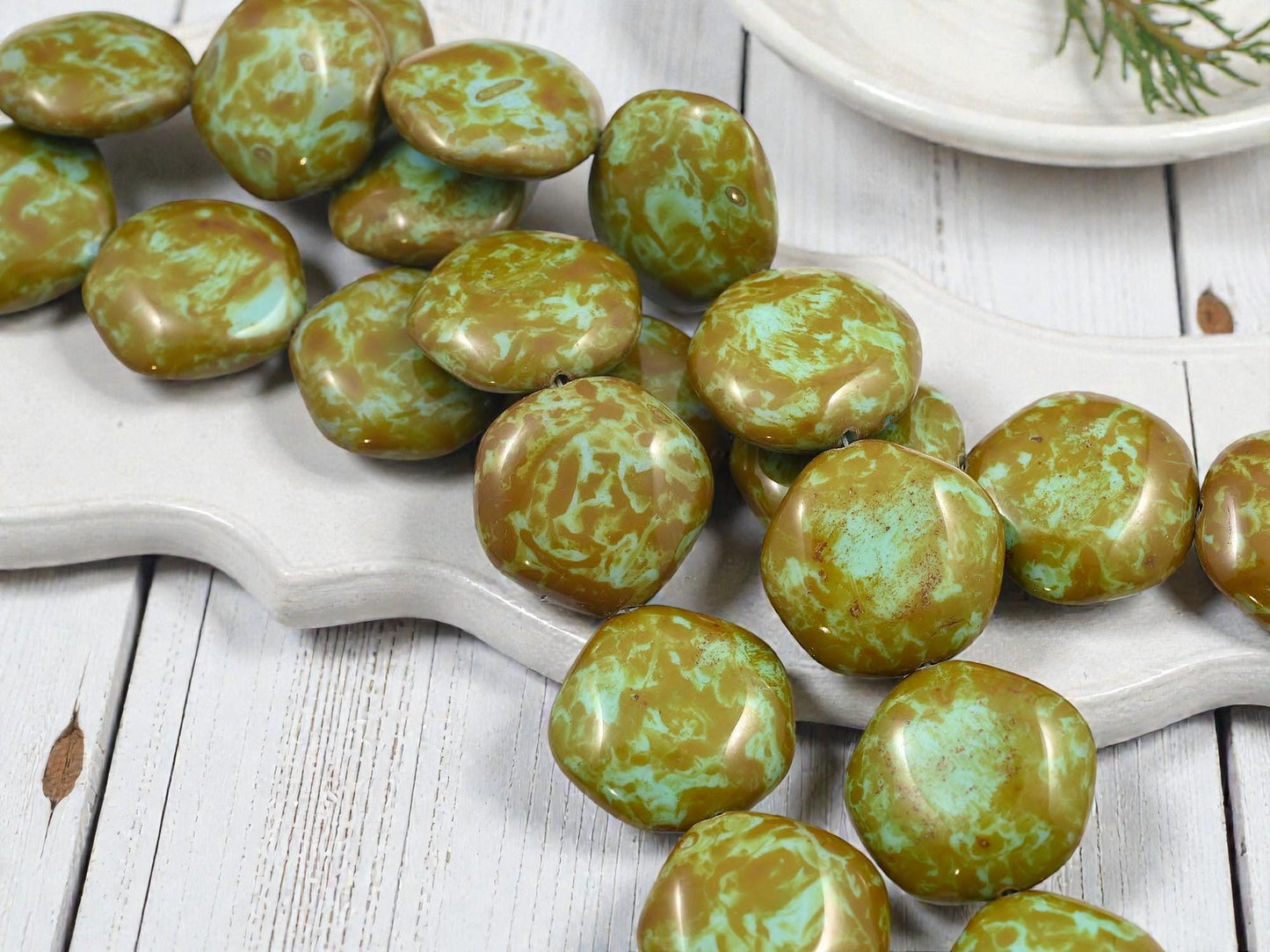 Czech Glass Beads - Picasso Beads - Old Stock Beads - Organic Beads - 24mm - 8pcs - (B813)