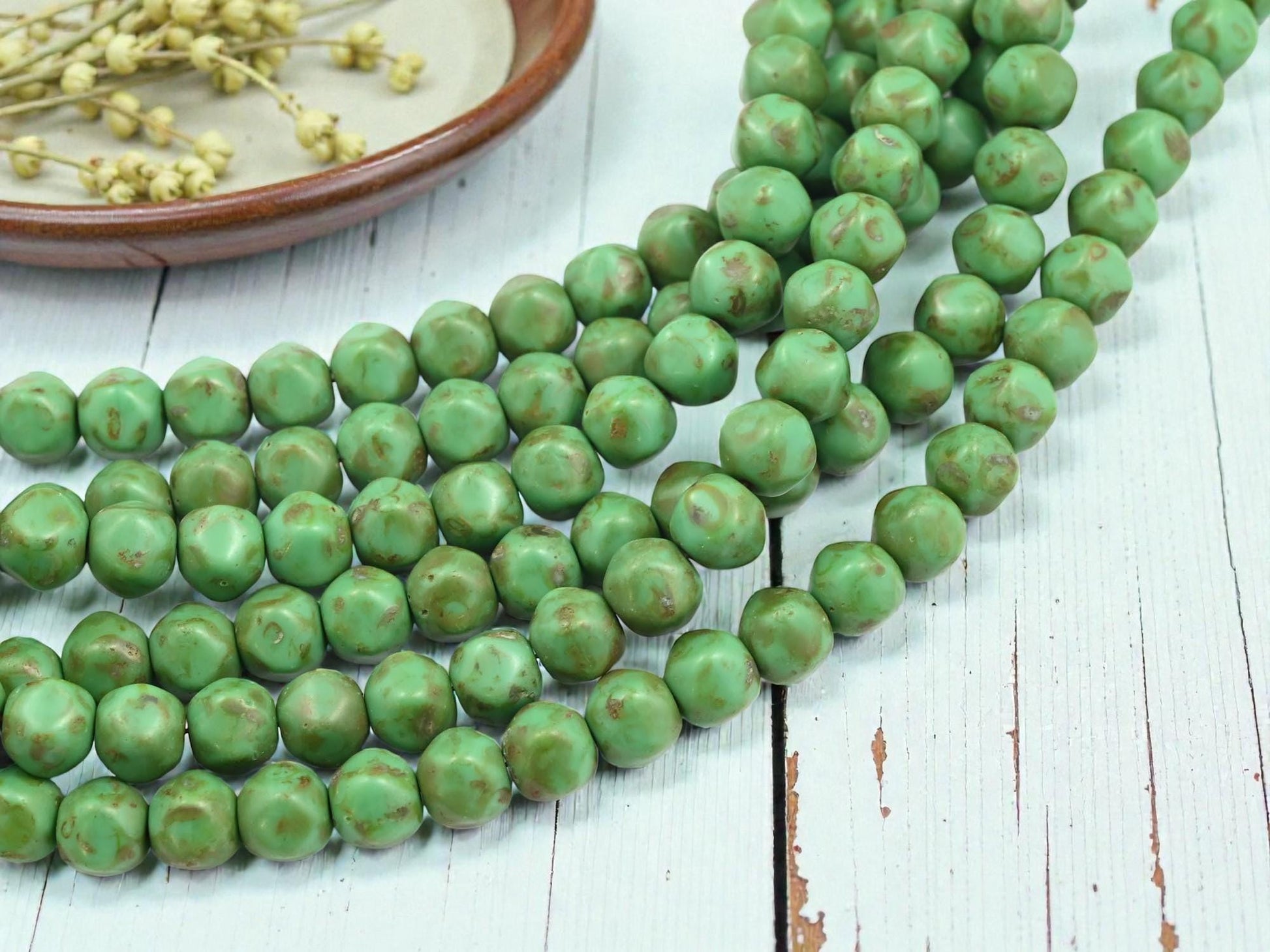 Picasso Beads - Czech Glass Beads - Vintage Beads - Round Beads - Rustic Beads - 26pcs - 8mm - (4936)