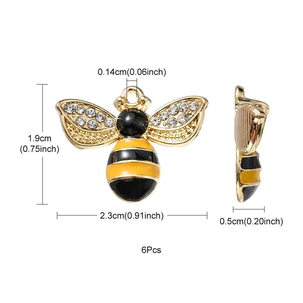 Gold Plated Bumble Bee Enamel Charms - 15x12mm - 6pcs - (1771)
