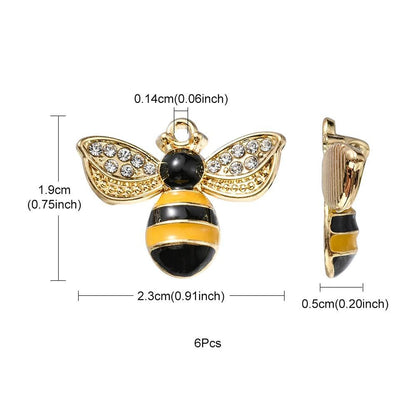 Gold Plated Bumble Bee Enamel Charms - 15x12mm - 6pcs - (1771)