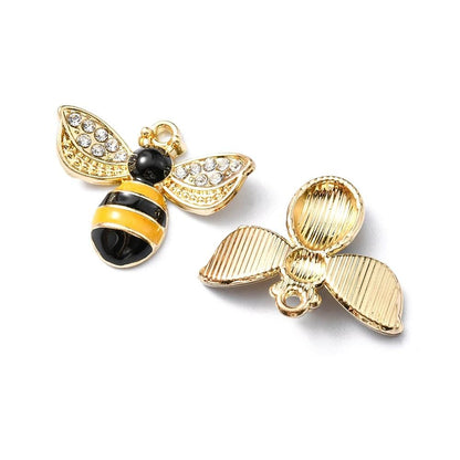 Gold Plated Bumble Bee Enamel Charms - 15x12mm - 6pcs - (1771)