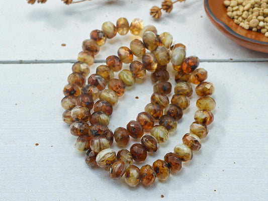 Picasso Beads - Czech Glass Beads - Rondelle Beads - Fire Polished Beads - 6x8mm - 25pcs - (A487)