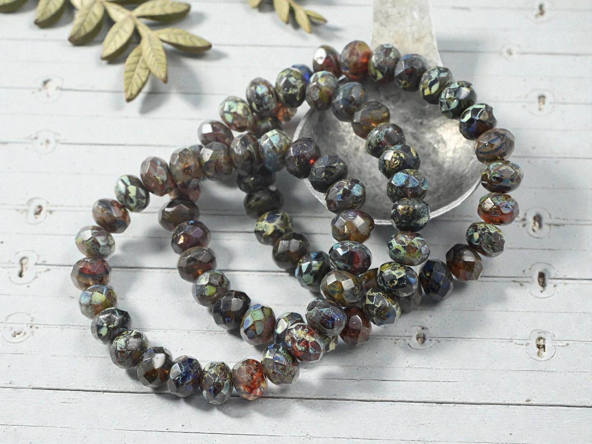 Picasso Beads - Czech Glass Beads - Rondelle Beads - Fire Polished Beads - 6x8mm - 25pcs - (A482)