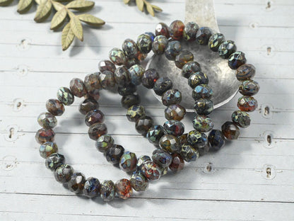 Picasso Beads - Czech Glass Beads - Rondelle Beads - Fire Polished Beads - 6x8mm - 25pcs - (A482)