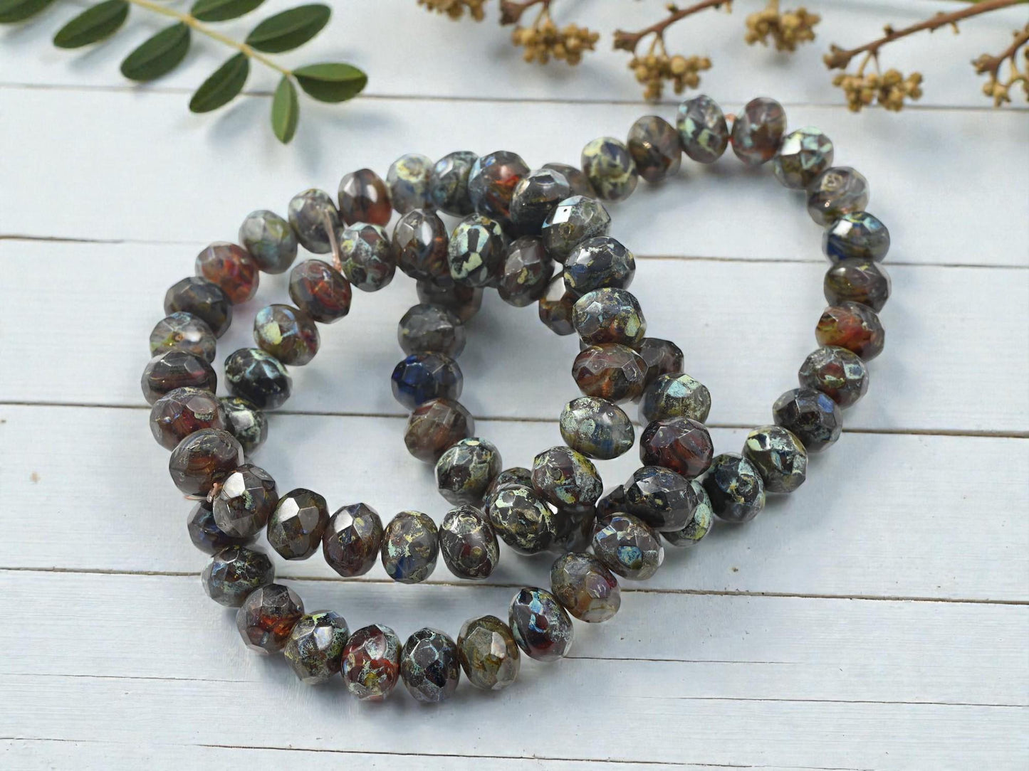 Picasso Beads - Czech Glass Beads - Rondelle Beads - Fire Polished Beads - 6x8mm - 25pcs - (A482)