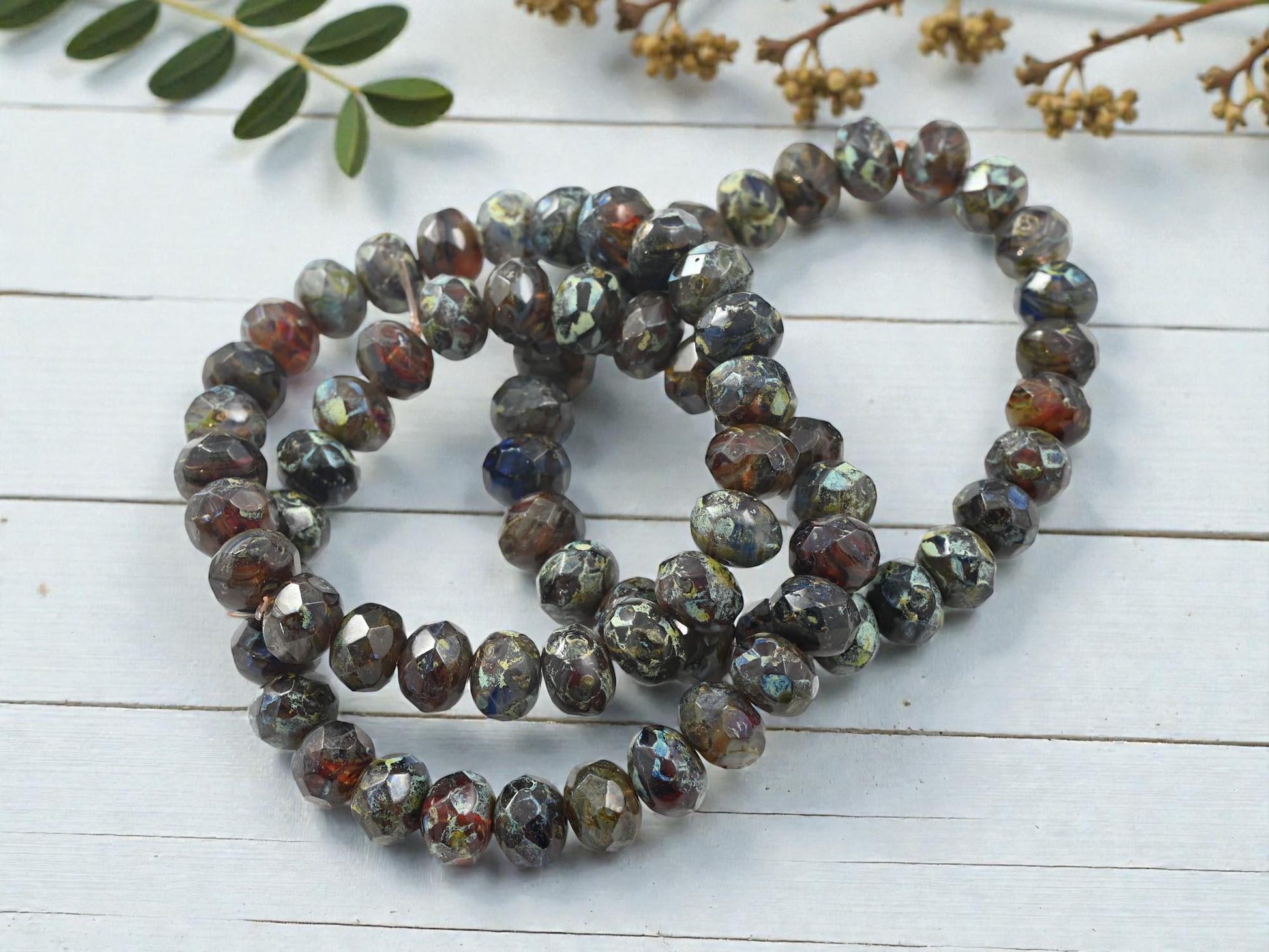 Picasso Beads - Czech Glass Beads - Rondelle Beads - Fire Polished Beads - 6x8mm - 25pcs - (A482)
