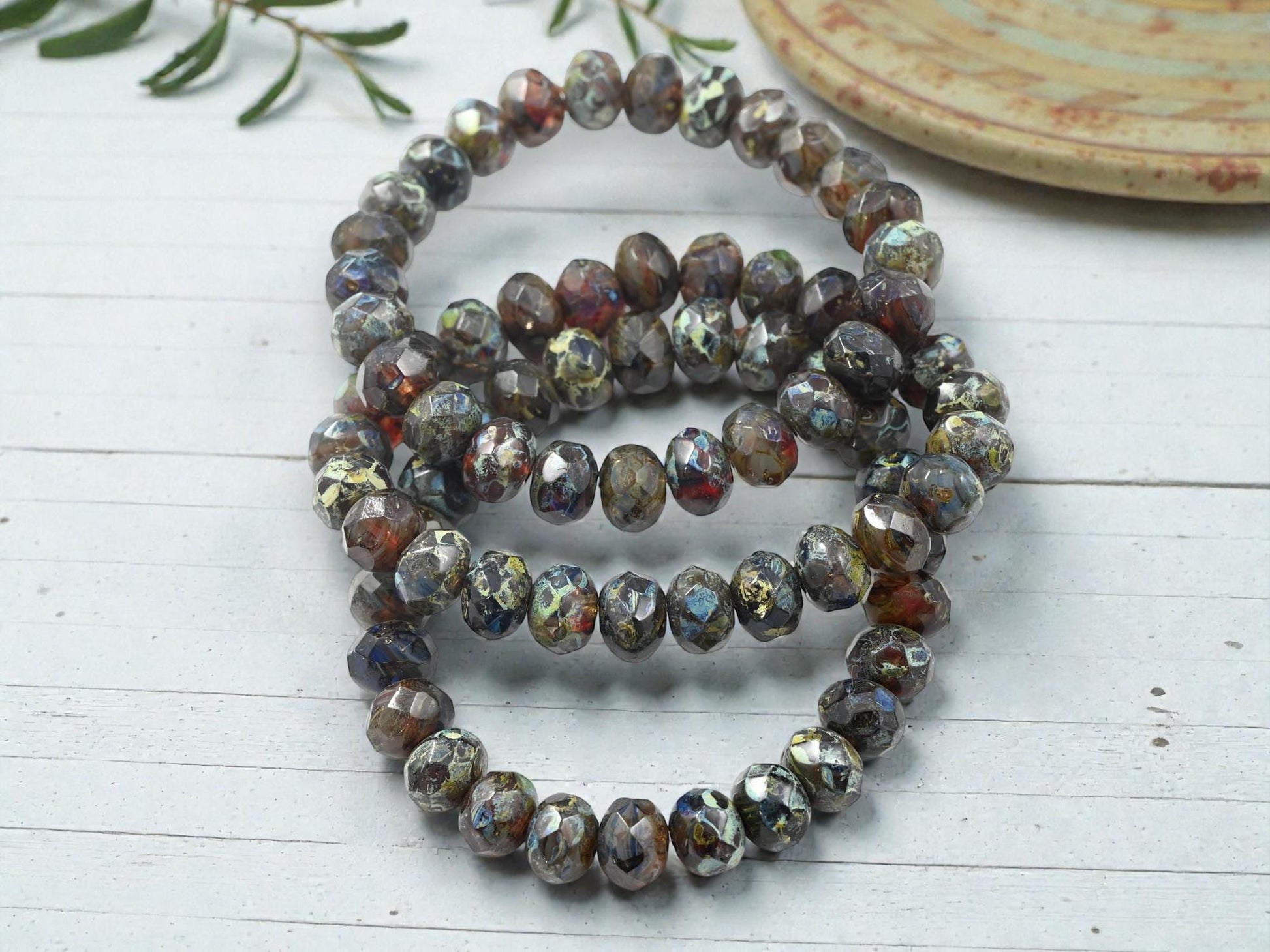 Picasso Beads - Czech Glass Beads - Rondelle Beads - Fire Polished Beads - 6x8mm - 25pcs - (A482)