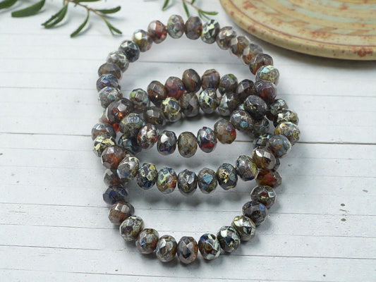 Picasso Beads - Czech Glass Beads - Rondelle Beads - Fire Polished Beads - 6x8mm - 25pcs - (A482)