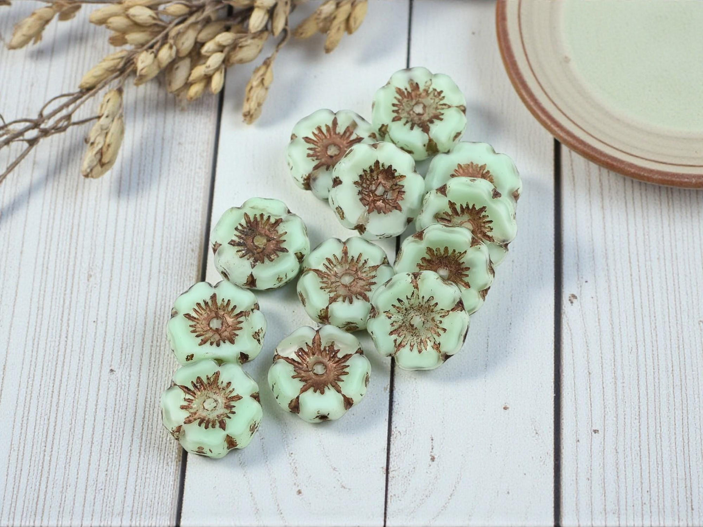 Picasso Beads - Czech Glass Beads - Hawaiian Flower Beads - Czech Glass Flowers - 12mm - 12pcs - (A490)