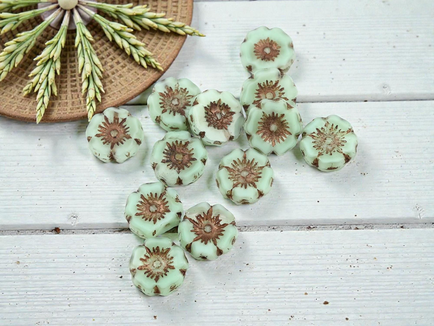 Picasso Beads - Czech Glass Beads - Hawaiian Flower Beads - Czech Glass Flowers - 12mm - 12pcs - (A490)