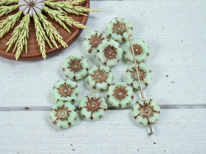 Picasso Beads - Czech Glass Beads - Hawaiian Flower Beads - Czech Glass Flowers - 12mm - 12pcs - (A490)