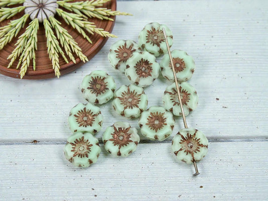 Picasso Beads - Czech Glass Beads - Hawaiian Flower Beads - Czech Glass Flowers - 12mm - 12pcs - (A490)