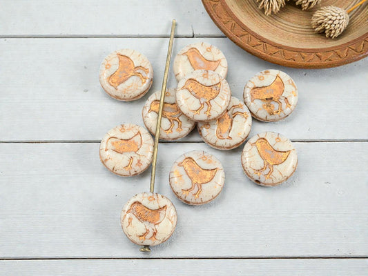 Czech Glass Beads - Picasso Beads - Bird Coin Beads - Czech Beads - 12mm - 15pcs (A423)