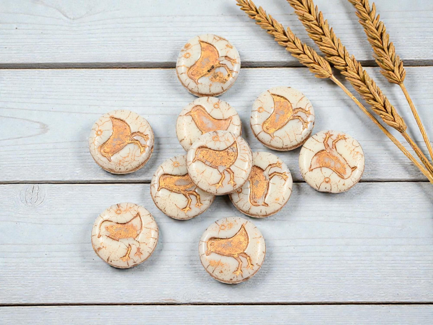 Czech Glass Beads - Picasso Beads - Bird Coin Beads - Czech Beads - 12mm - 15pcs (A423)