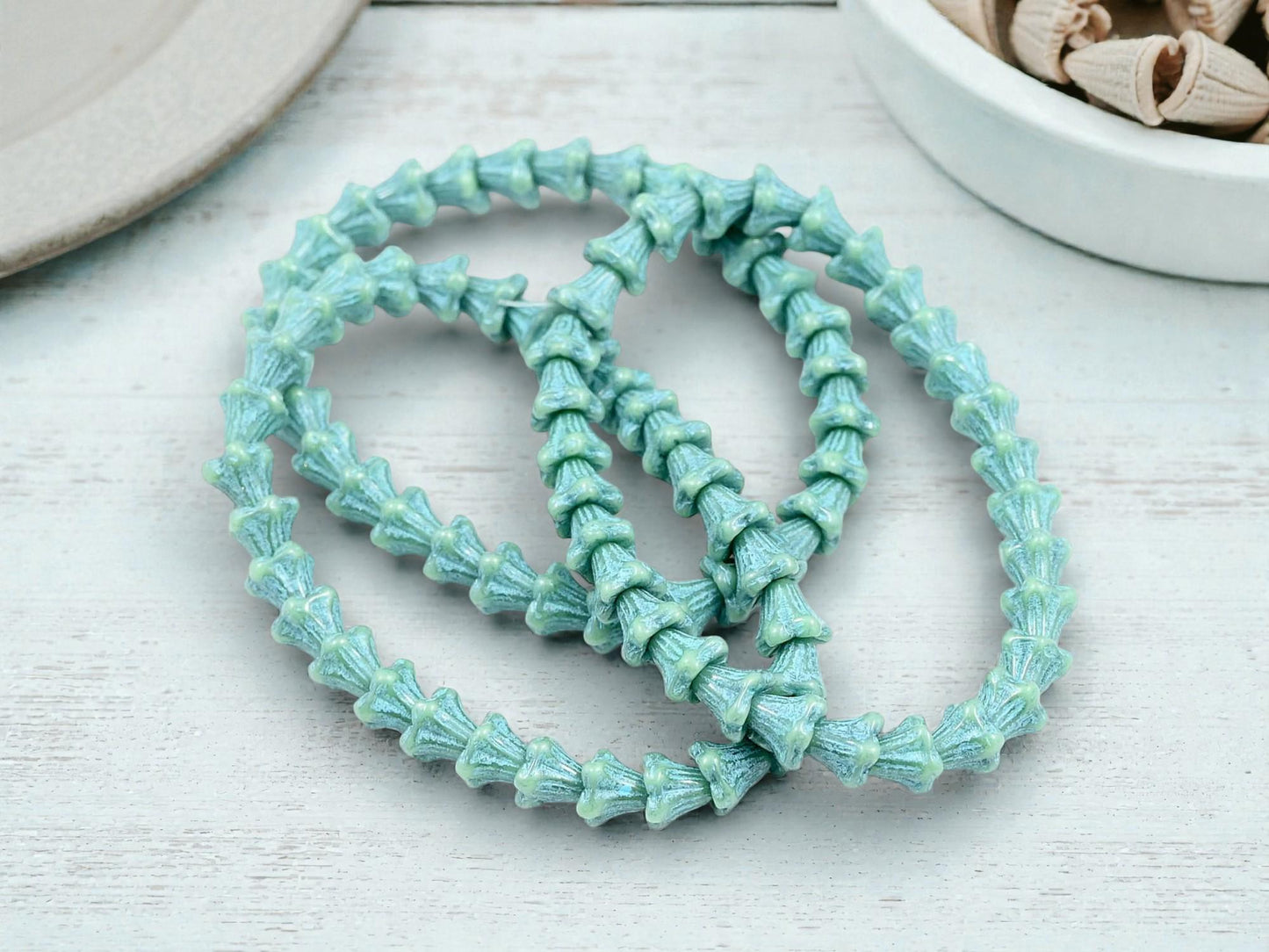 Czech Glass Beads - Bell Flower - Picasso Beads - Small Flower Beads - 5x6mm - 30pcs - (B829)