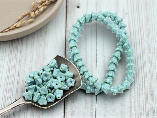 Czech Glass Beads - Bell Flower - Picasso Beads - Small Flower Beads - 5x6mm - 30pcs - (B829)