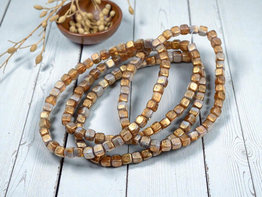 Czech Glass Beads - Picasso Beads - Cube Beads - 4mm - 40pcs - (3891)