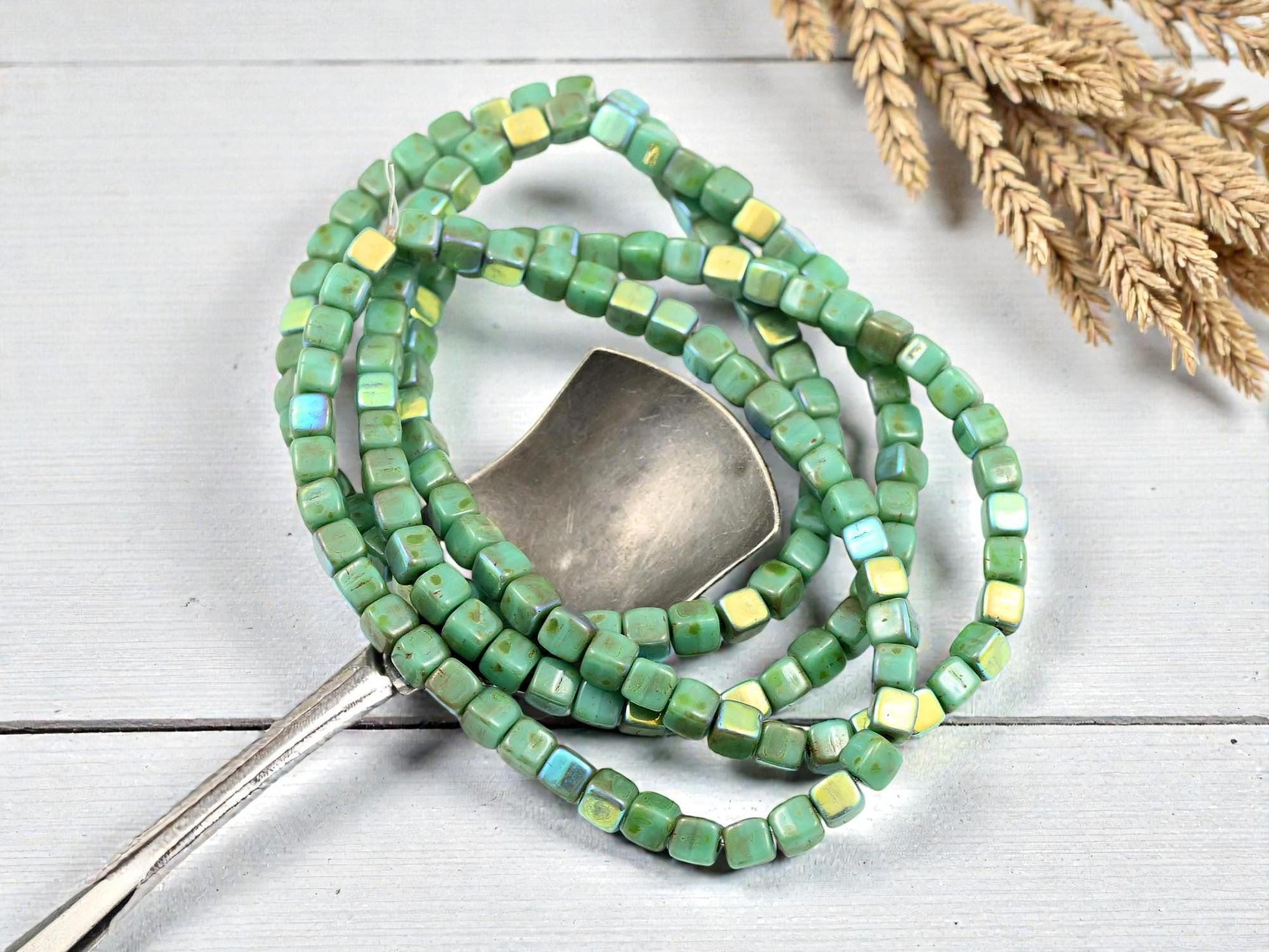 Czech Glass Cube Beads - Turquoise Picasso - 4mm - 40pcs - (5412)