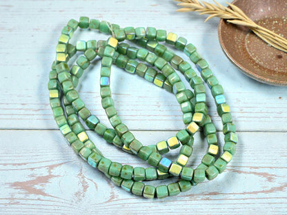 Czech Glass Cube Beads - Turquoise Picasso - 4mm - 40pcs - (5412)